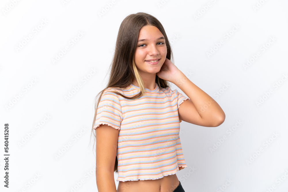 Little caucasian girl isolated on white background laughing Little caucasian girl isolated on white background laughing