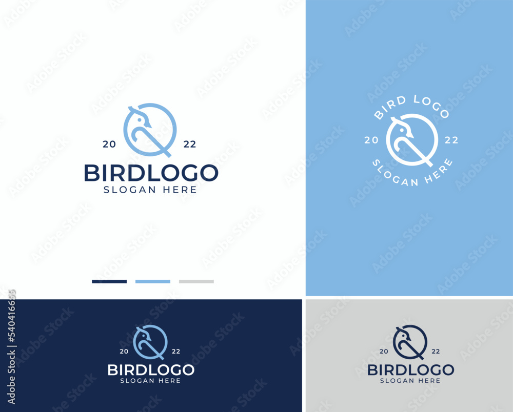 Fototapeta premium Simple bird logo template. Monoline bird logo template. bird monogram logo with circle template. trendy bird logo combined with circle.