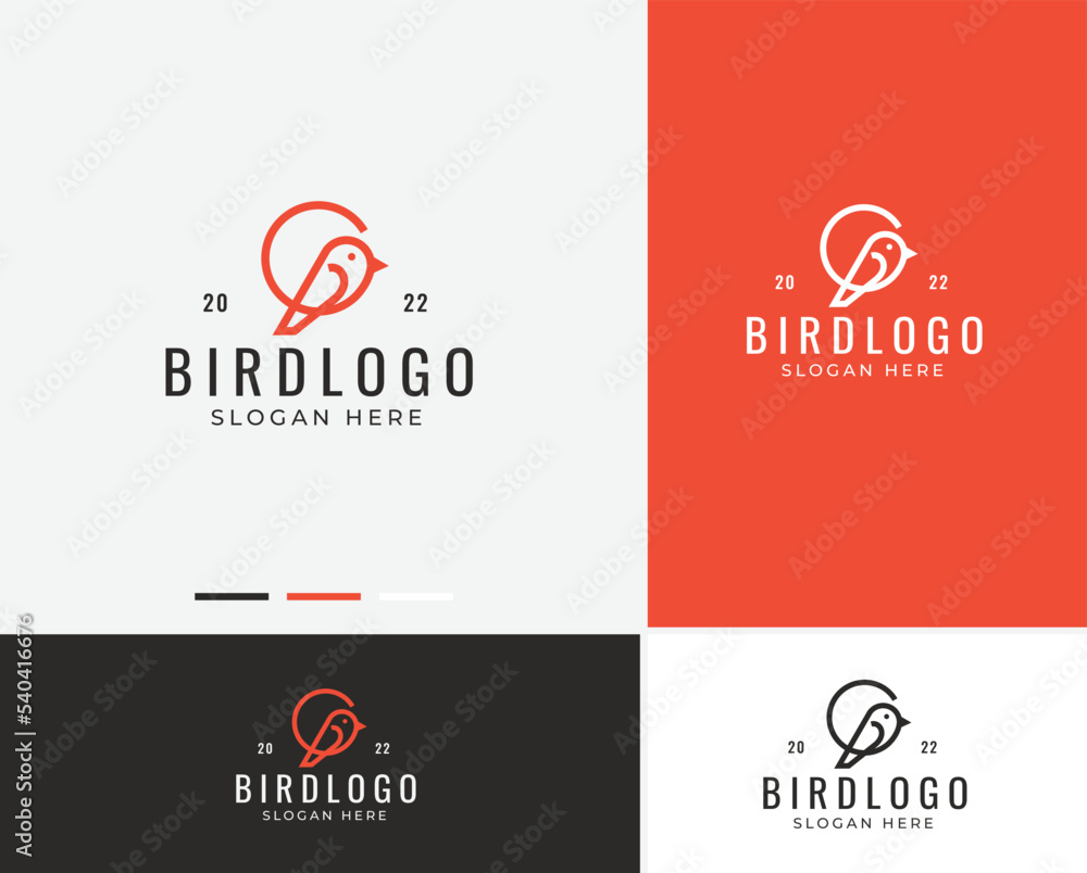 Fototapeta premium Simple bird logo template. Monoline bird logo template. bird monogram logo with circle template. trendy bird logo combined with circle.