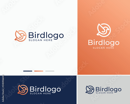 Simple bird logo template. Monoline bird logo template. bird monogram logo with circle template. trendy bird logo combined with circle.