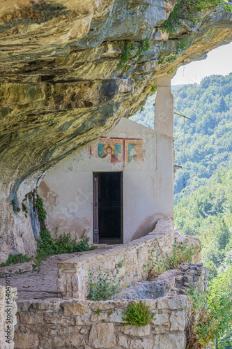 The façade carved into the rock of the Hermitage of San Bartolomeo in Legio