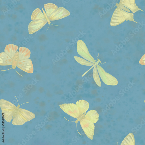 Seamless abstract pattern of butterflies and dragonflies. Botanical ornament for design  wallpaper  print  wrapping paper  scrapbooking.
