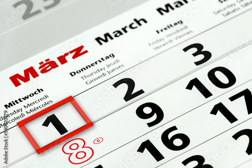 Deutscher Kalender Datum 1. März 2023 Mittwoch