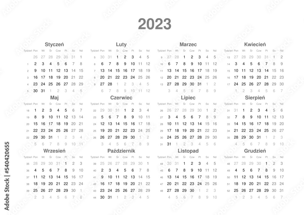 kalendarz PL -2023 - rok 001 - obrazy, fototapety, plakaty 