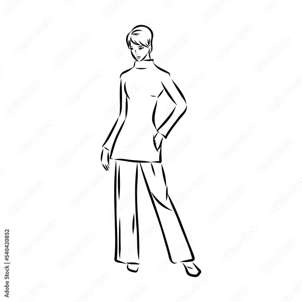 Black and white fashion woman, redhead model with boutique logo background. Hand drawn vector illustration Black and white fashion woman, redhead model with boutique logo background. Hand drawn vector illustration