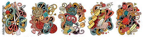 Handmade cartoon vector doodle designs set.