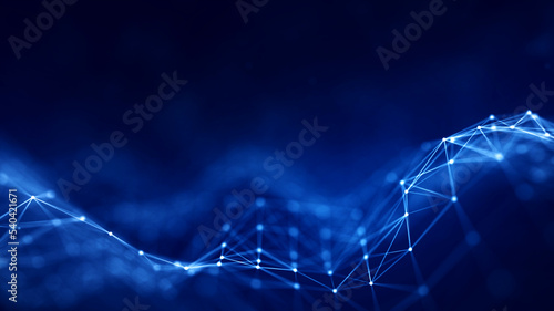 Abstract concepts of cybersecurity technology and digital data protection. Protect internet network connection with polygons, dots and lines with dark blue background, center focus, side blur. photo