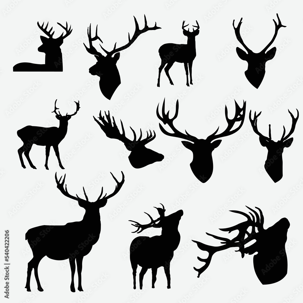 Naklejka premium Black silhouettes of wild deer vector illustration