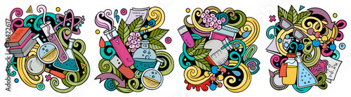 Science cartoon vector doodle designs set.