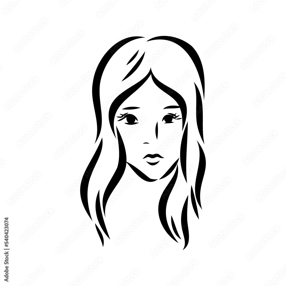 Womans face. Sketch. The head of the girl in full face. Vector illustration. Haircut for medium hair-cascade. Plump lips. Lady with heterochromia. One eye is blue, the other brown. Female portrait. Womans face. Sketch. The head of the girl in full face. Vector illustration. Haircut for medium hair-cascade. Plump lips. Lady with heterochromia. One eye is blue, the other brown. Female portrait.