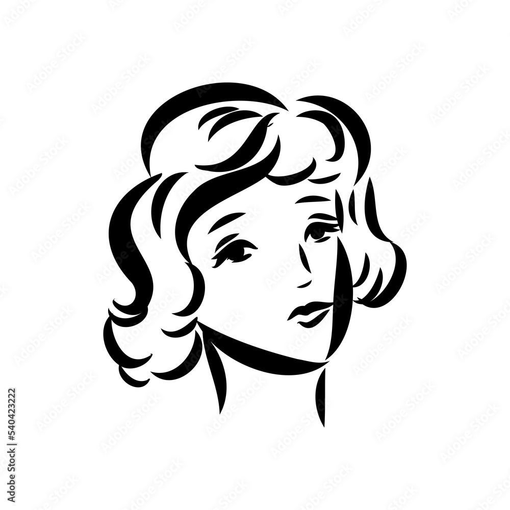 Womans face. Sketch. The head of the girl in full face. Vector illustration. Haircut for medium hair-cascade. Plump lips. Lady with heterochromia. One eye is blue, the other brown. Female portrait. Womans face. Sketch. The head of the girl in full face. Vector illustration. Haircut for medium hair-cascade. Plump lips. Lady with heterochromia. One eye is blue, the other brown. Female portrait.