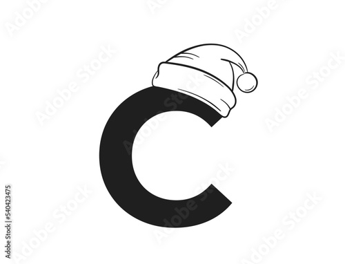 letter c with santa claus hat. creative initial letter for Christmas and New Year design. isolated vector image