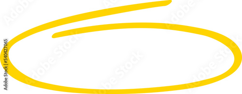 Yellow circle, pen draw. Highlight hand drawing circle isolated on background. Handwritten circle. For marking text, numbers, marker pen, pencil, logo and text check, vector illustration