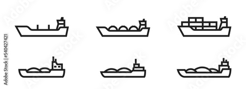 cargo ship line icon set. river and sea cargo vessels. water transportation symbols