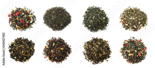 Принти на полотні Set with aromatic herbal tea on white background, top view