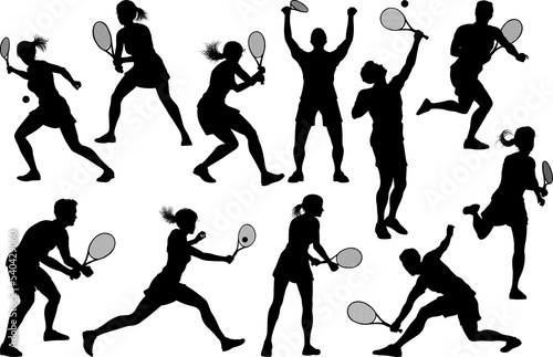 Silhouette Tennis Players S...