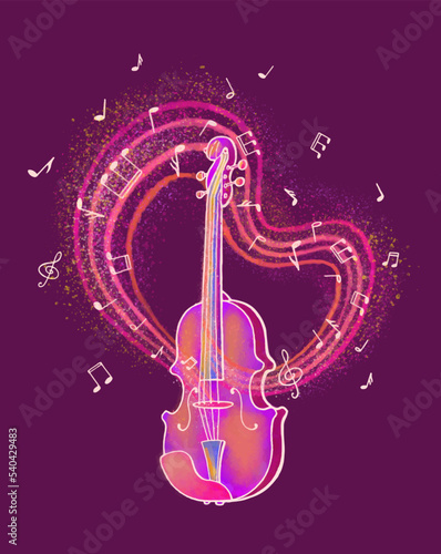The violin plays the music of love. Vector stock illustration