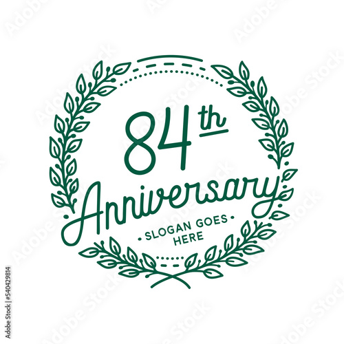 84 years anniversary design template. 84th anniversary celebration hand drawn logotype. Vector illustration. © JohnyBlack