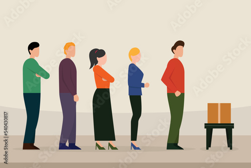 People stand in a long queue to cast vote in the election 2d vector illustration concept for banner, website, illustration, landing page, flyer, etc.