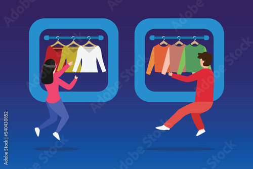 Metaverse Virtual Reality shopping 2d vector illustration concept for banner, website, illustration, landing page, flyer, etc.