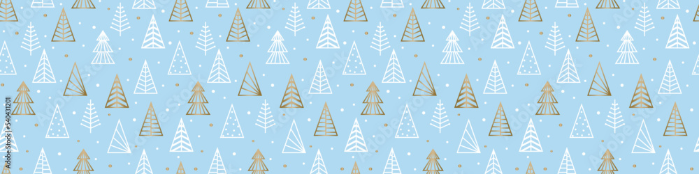 Concept of Christmas pattern with golden trees. Banner. Vector illustration Concept of Christmas pattern with golden trees. Banner. Vector illustration