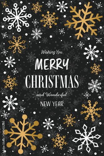 Christmas card with golden snowflakes. Vector illustration