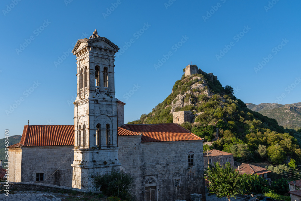 Zoodochos Pigi church and bell tower in Karytaina, Arcadia, Greece