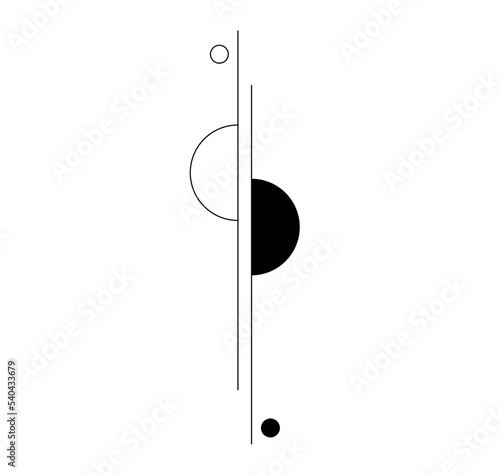 Vector isolated minimal geometric abstraction lines and circles and half circles colorless black and white contour line easy drawing