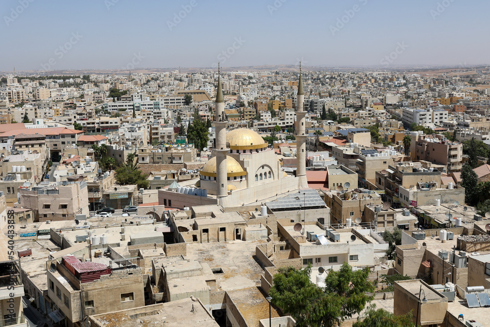 cityscape from above of madaba with mosque of Jesus Christ