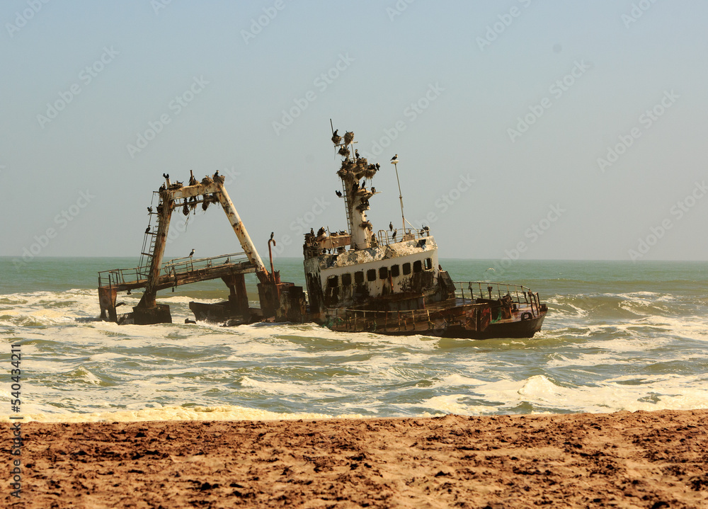 Zeila Shipwreck which run aground in 2004 on the skeleton coast in Namibia