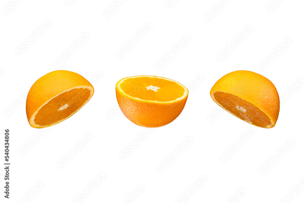 Fresh yellow half of oranges isolated on a white background. Full Depth of field. Clipping path