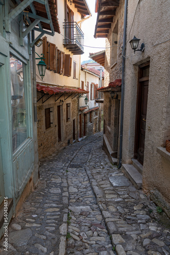 Dimitsana village traditional architecture and paved alleys in Arcadia, Greece