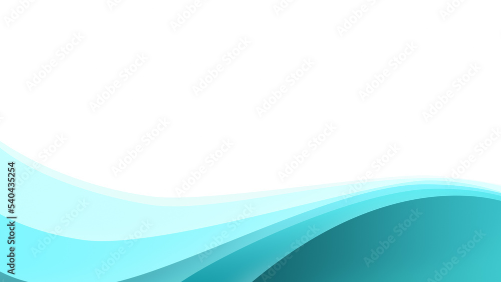 Ocean wave shape made of simple turquoise wavy lines on white. Simple abstract turquoise background with copy space. 4k resolution.