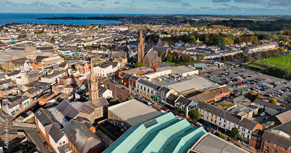 Aerial Photo of First Bangor Presbyterian Church and St Comgalls Church Of Ireland Co Down Northern Ireland