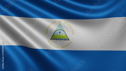  Render of the Nicaragua flag flutters in the wind close-up, the national flag of Nicaragua flutters in 4k resolution, close-up, colors: RGB. High quality 3d illustration