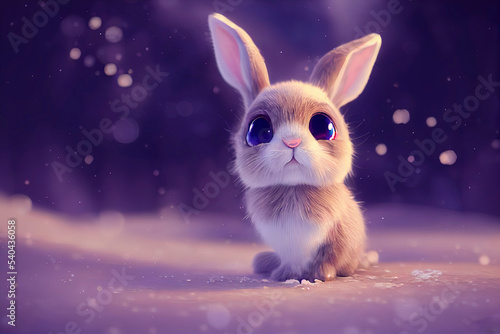 cute rabbit on falling snow background 3d illustration 