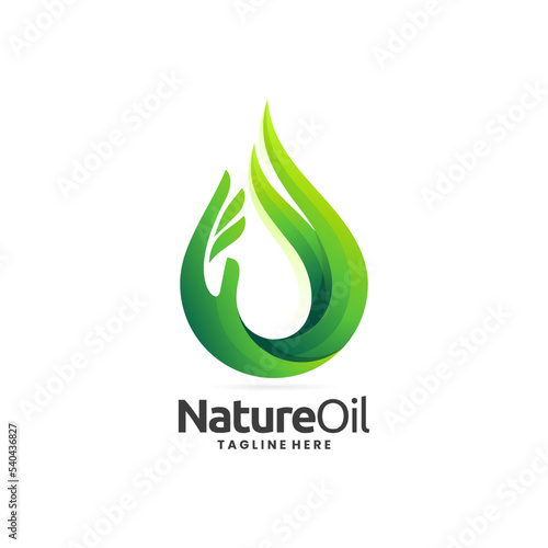 oil logo with hand care in green gradient color on white background