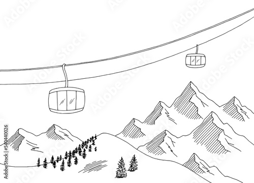 Cable car graphic mountain black white landscape sketch illustration vector 