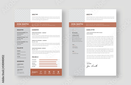 Clean and professional resume or cv template with cover letter