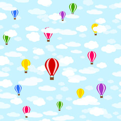 Fotobehang Luchtballon Luchtballonnen en wolken op blauw  © Veronika