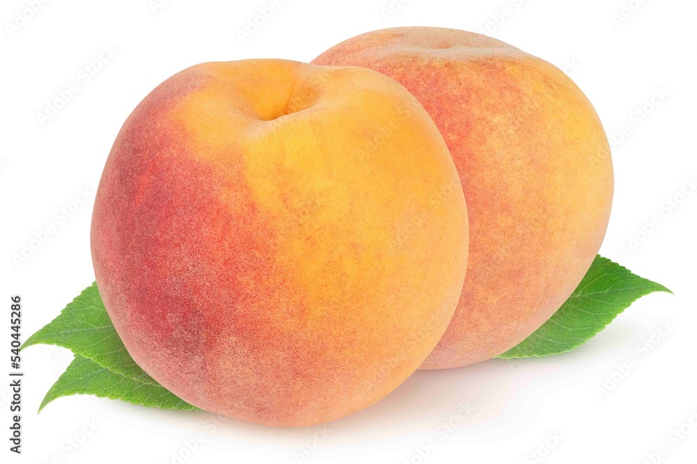 Peaches and strawberries on an isolated white background. Peaches and strawberries on an isolated white background.
