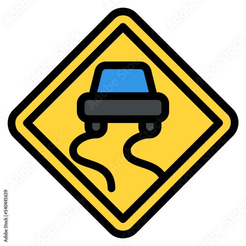 slippery road traffic sign