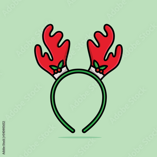 Christmas mask with brown reindeer antler isolated on light green background, cartoon illustration.