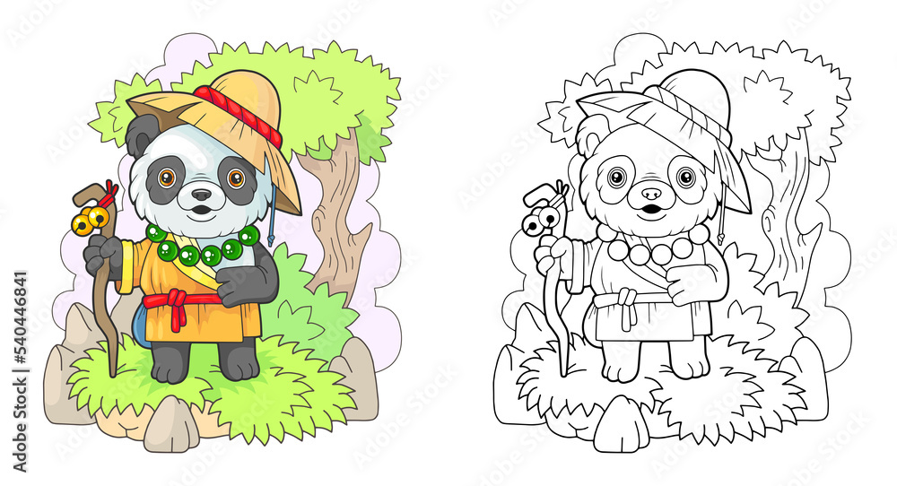 cute cartoon panda monk, funny illustration cute cartoon panda monk, funny illustration