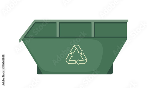 Trash container icon with recycle symbol in flat style isolated on white background.