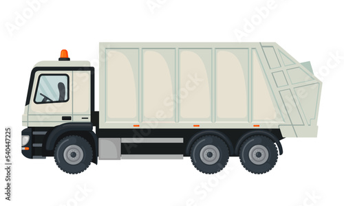 Garbage truck icon in flat style isolated on white background.