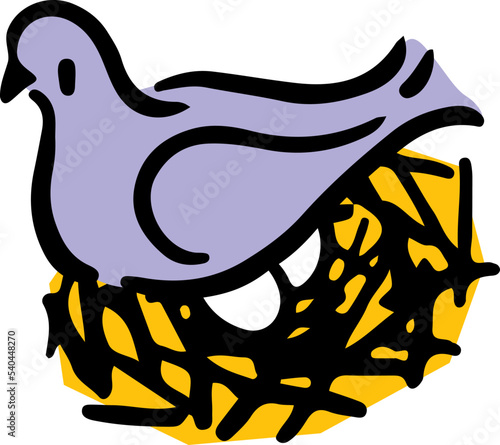 卵を守る鳩。アイソメトリック図。