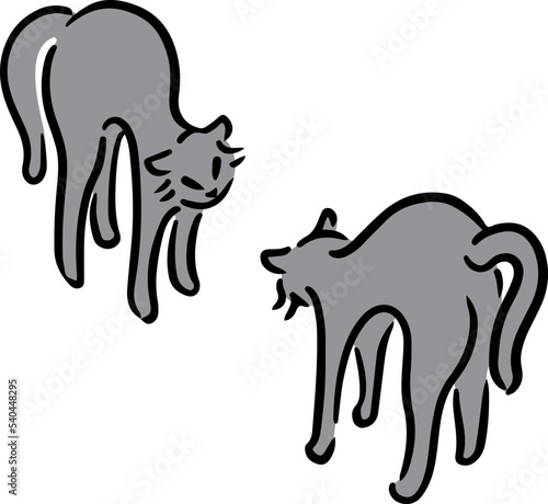 猫の喧嘩。手描きのアイソメトリック図。
