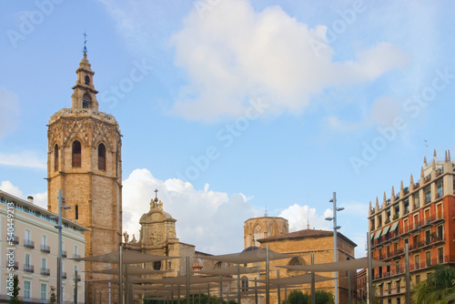Panoramic view of the Micalet tower next to the Valencia Cathedral from the renovated Plaza de la Reina photo