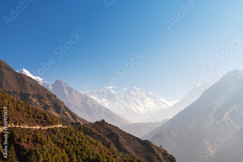 Perfect landscape of the mountains with a blue sky, Nepal.